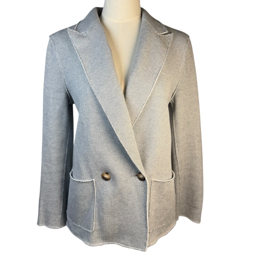 TOPSHOP Raw Edge Knit Boyfriend Blazer Women’s Jacket Size 2 Double Breasted.